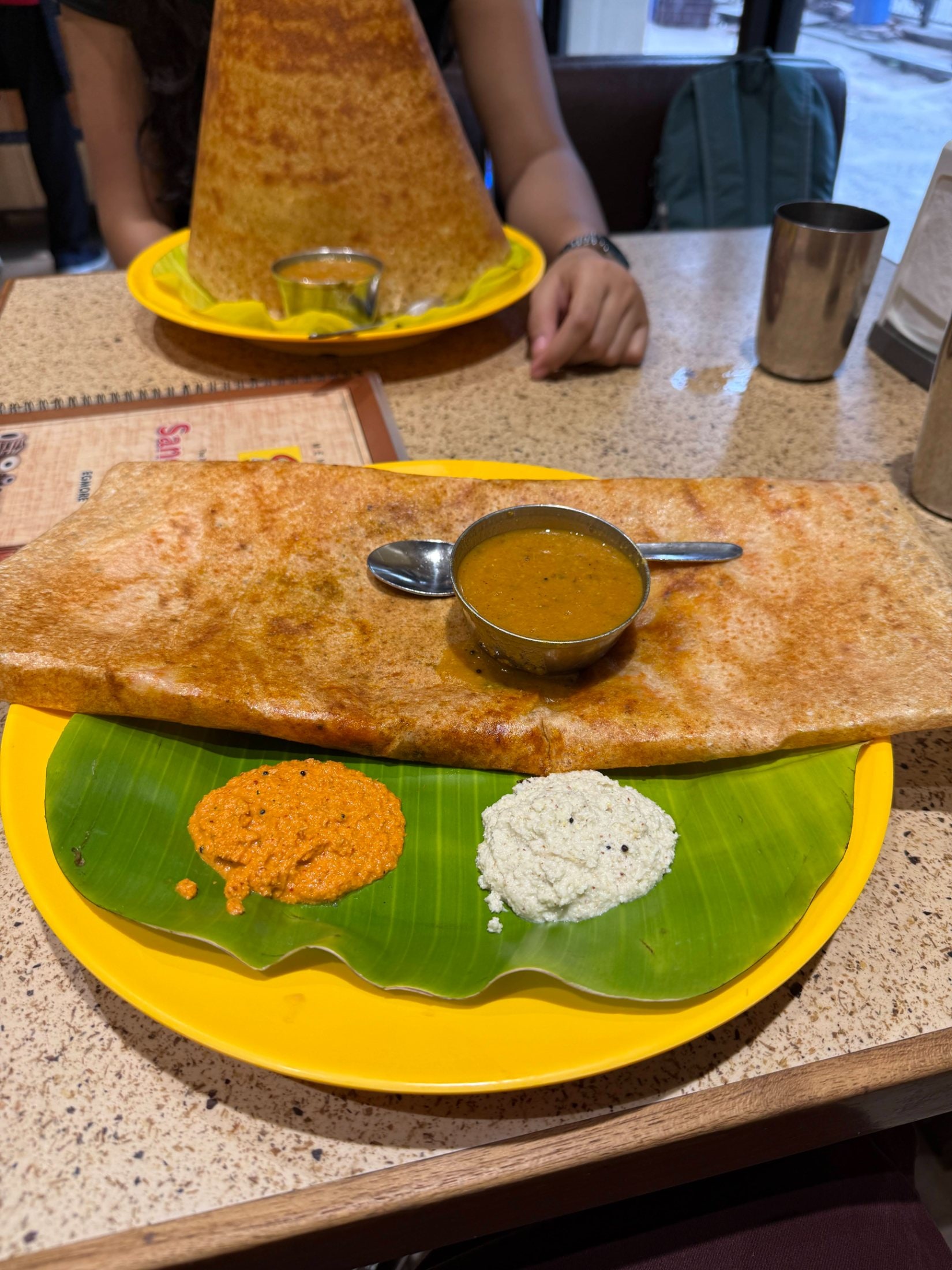 dosa with sambar and chutneys