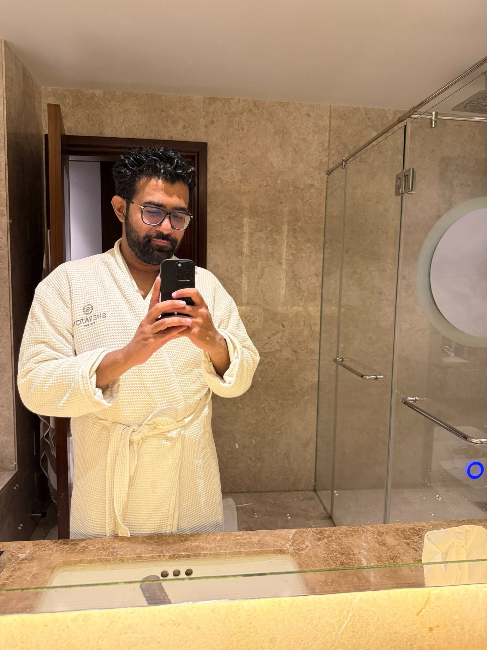 me in bathrobe